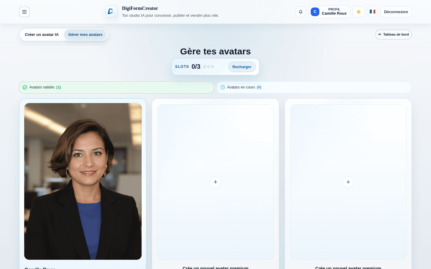 Avatar valide avec voix associee dans DigiFormCreator