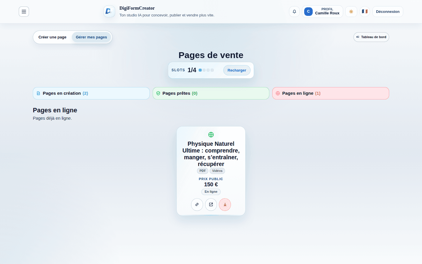 Page de vente publiee dans DigiFormCreator